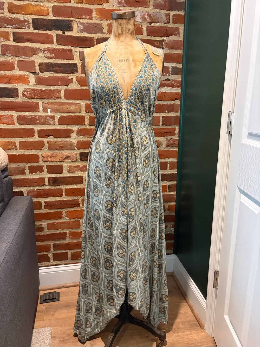 Light Blue Halter Jumpsuit with Paisley Print